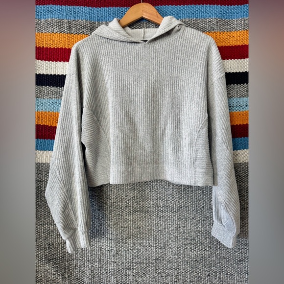 Forever 21 Light Gray Ribbed Hoodie Sweater - Picture 3 of 12